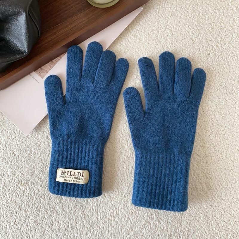 Wollstrickhandschuhe Mädchen Herbst und Winter warm und kältefest einfarbig Radfahren Fünffinger Kälteschutzhandschuhe