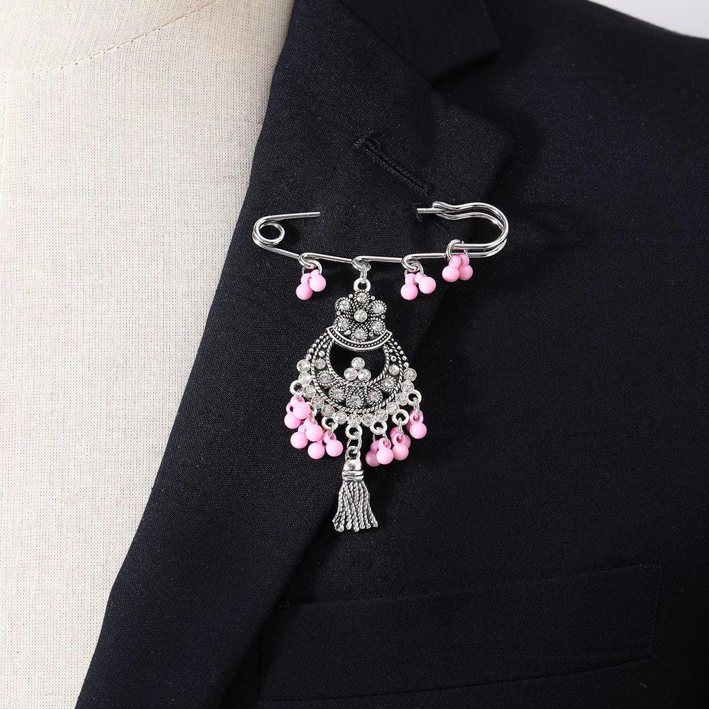 Bohemian Rhinestone Flower Tassel Brooch for Women - Exotic Style Suit Coat Pin