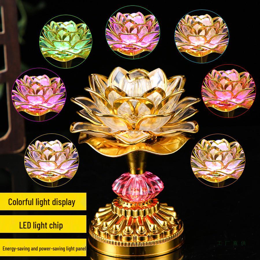 Seven-Color LED Guanyin Lotus Buddha Offering Lamp