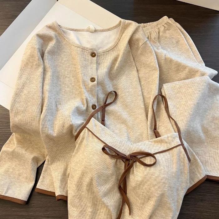 

New Chinese retro Zen style three-piece pajamas women s with chest pads, suspenders, long sleeves, ice silk threaded spring and summer loungewear M