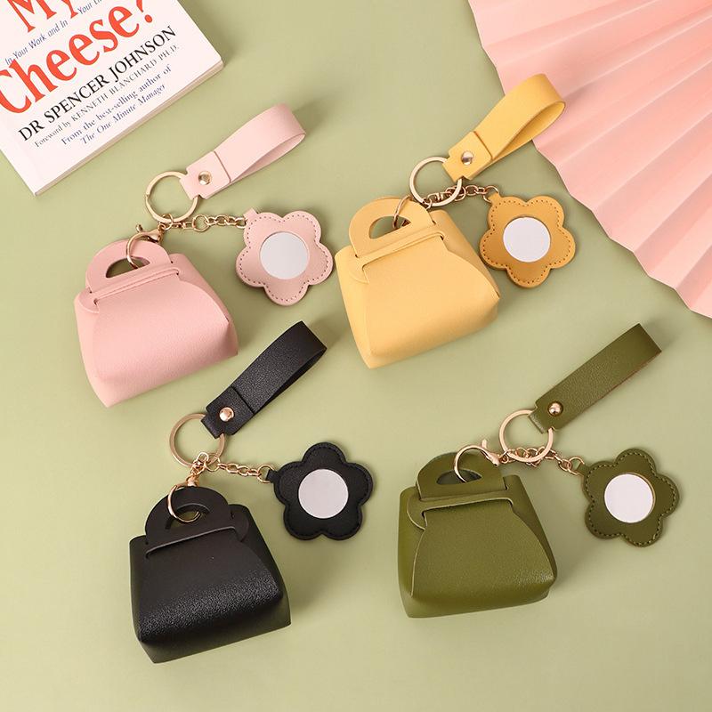 Creative Pu Leather Women Clutch Bag Shaped Keychain With Mirror Mini Earphone Key Bag Pendant Cute Coin Purse Pendant Gifts