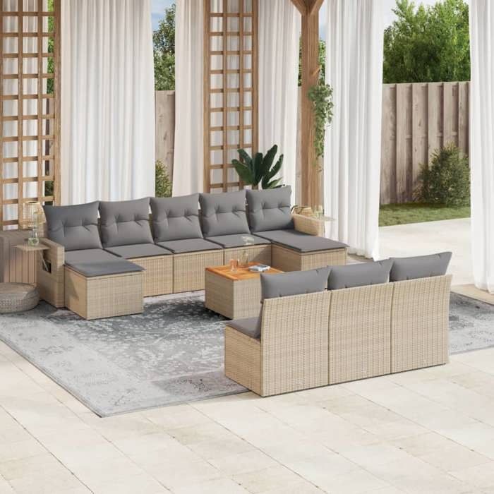 VidaXL Salon de Jardin avec Coussins 11 pcs, Canapés de Terrasse, Ensemble de Meubles de Patio, Mobilier d'Extérieur, 3257102
