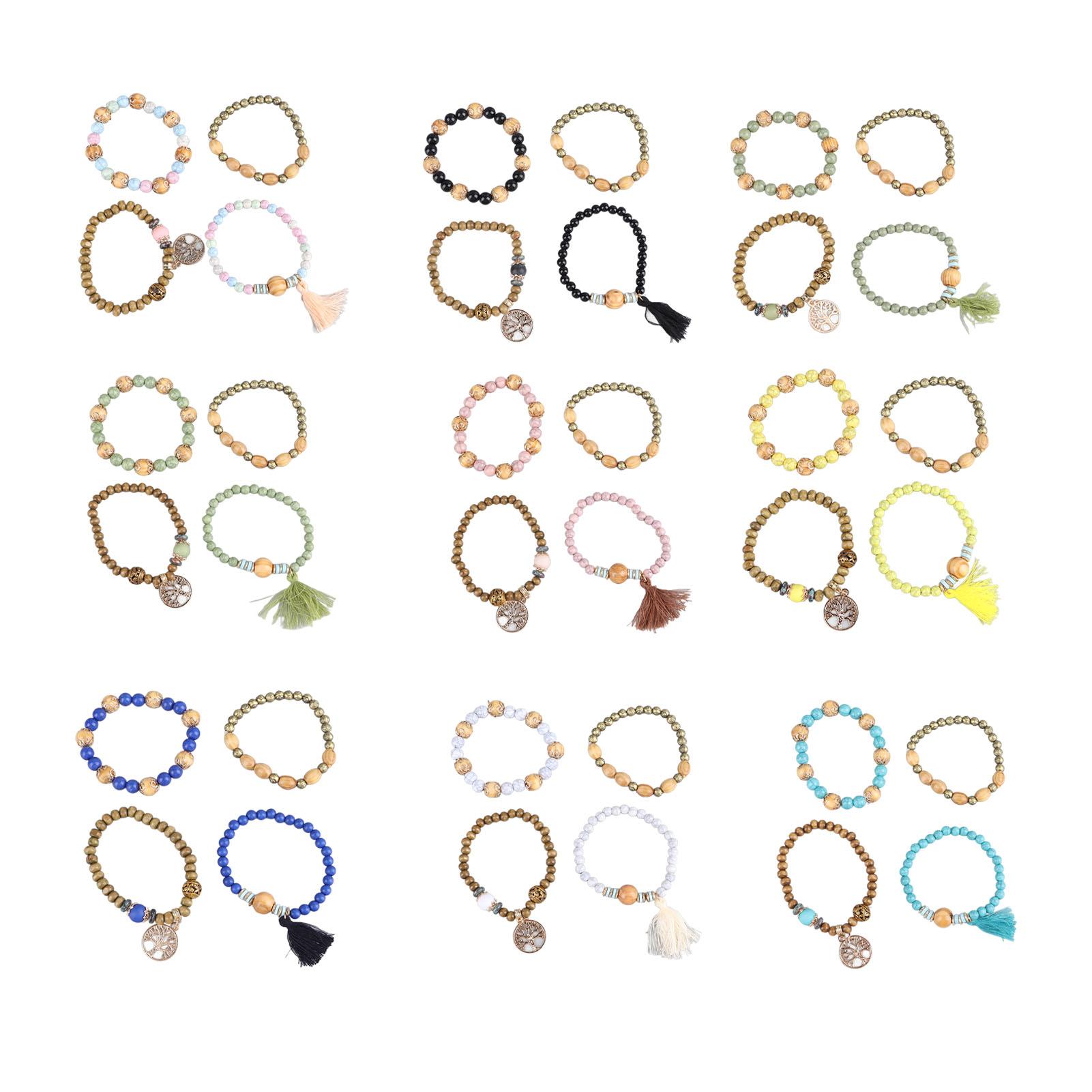 

36pcs Wooden Bead Bracelet for Women Stretch Hand Polished Multilayer Colorful Beads Bracelet for