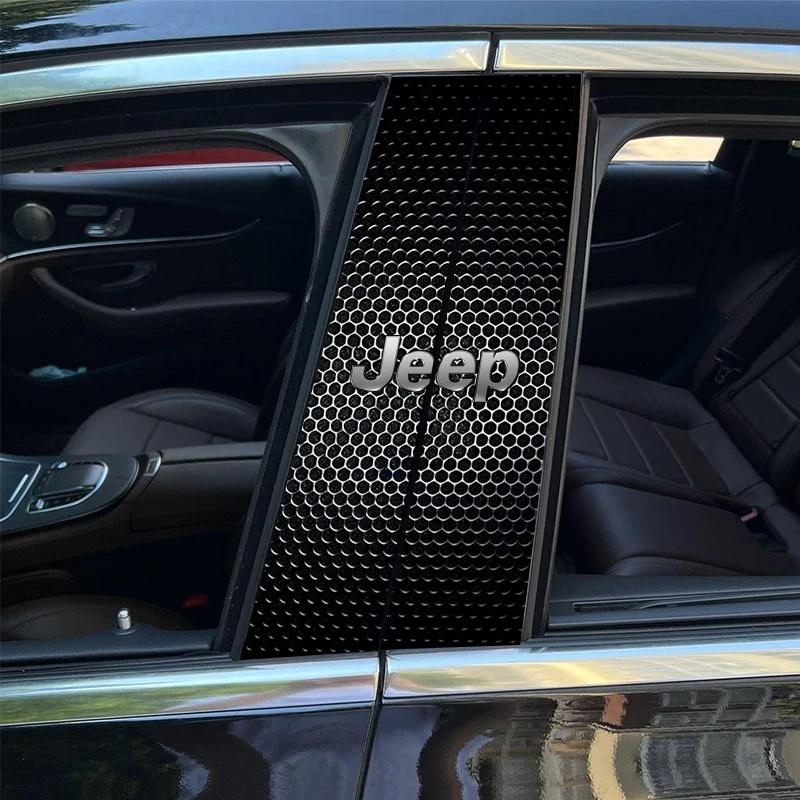 2Pcs Anti-Scratch Car Window Pillar Trim Film Logo Sticker for Jeep Renegade Wrangler JK Grand Cherokee Compass Car Accessories