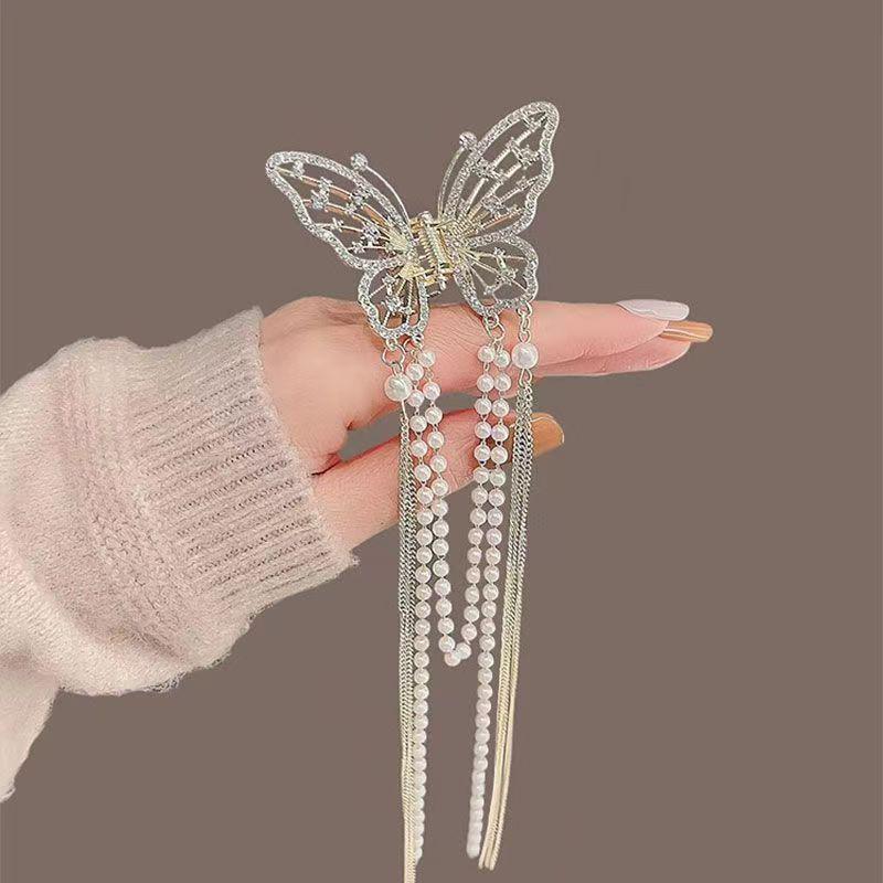 Элегантная металлическая заколка-бабочка для волос: Зажим-кисточка высокого класса для женского полухвоста