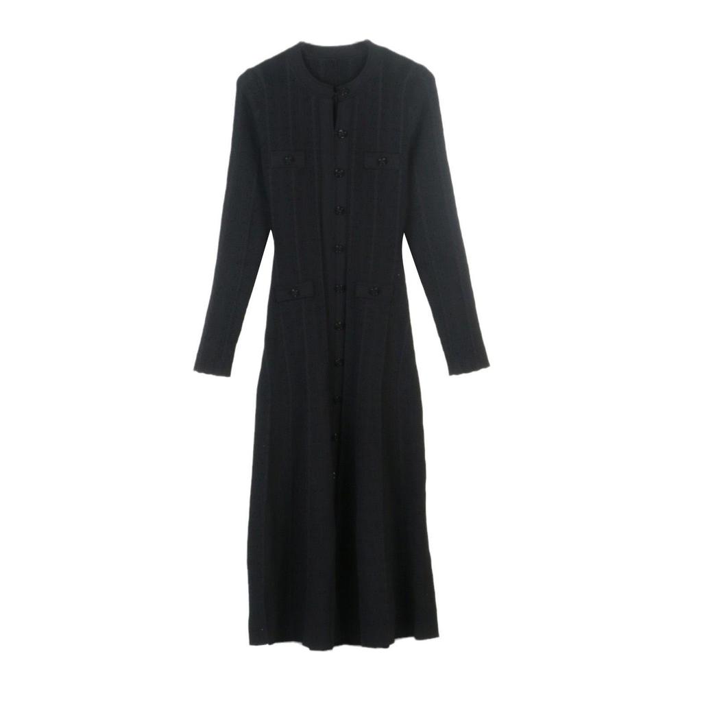 S Family 2024 Autumn French Niche Ribbed Knit Hollow-out Slim Dress
