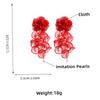 Summer New Floral Earrings Exaggerated Earrings Women's Bohemian Fabric Set with Pearl Flower Fringe Accessories