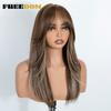 FREEDOM Gerade Geschichtete Synthetische Spitze Front Perücke Mit Pony 20 Zoll Ombre Braun Blond Vorgeschnittene Spitze Perücken Rosa Cosplay Perücke