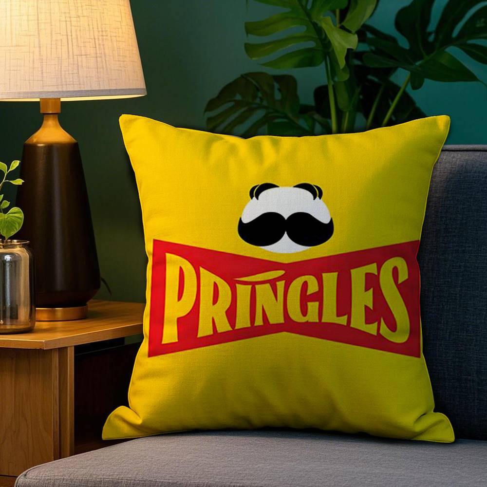 Classic P-Pringles Brand Pillow Case Plush Fabric Soft Double Sided Print Sofa Cushion Cover Throw Pillow Covers