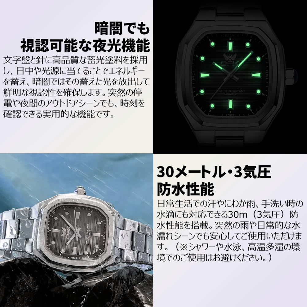 OPK Quarz Analog Wasserdicht Leuchtend Edelstahl Band Einfach Stilvoll Student Business Schwarz Herren