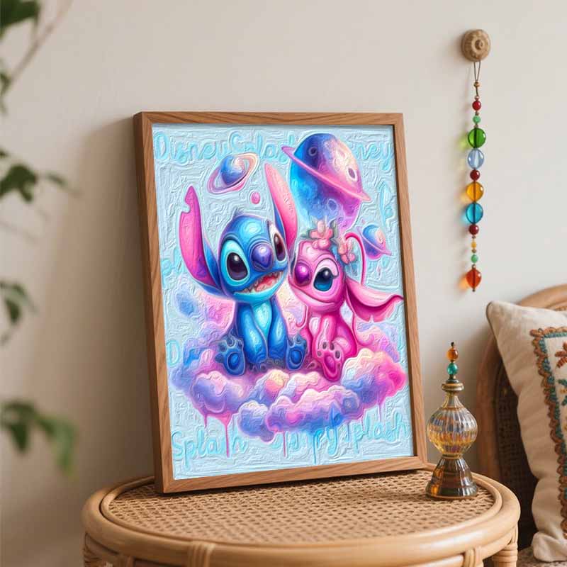 Disney Oil Painting Stitch and Angel Galaxy Theme Painting Art Handmade Diy Painting Home Decoration Gift