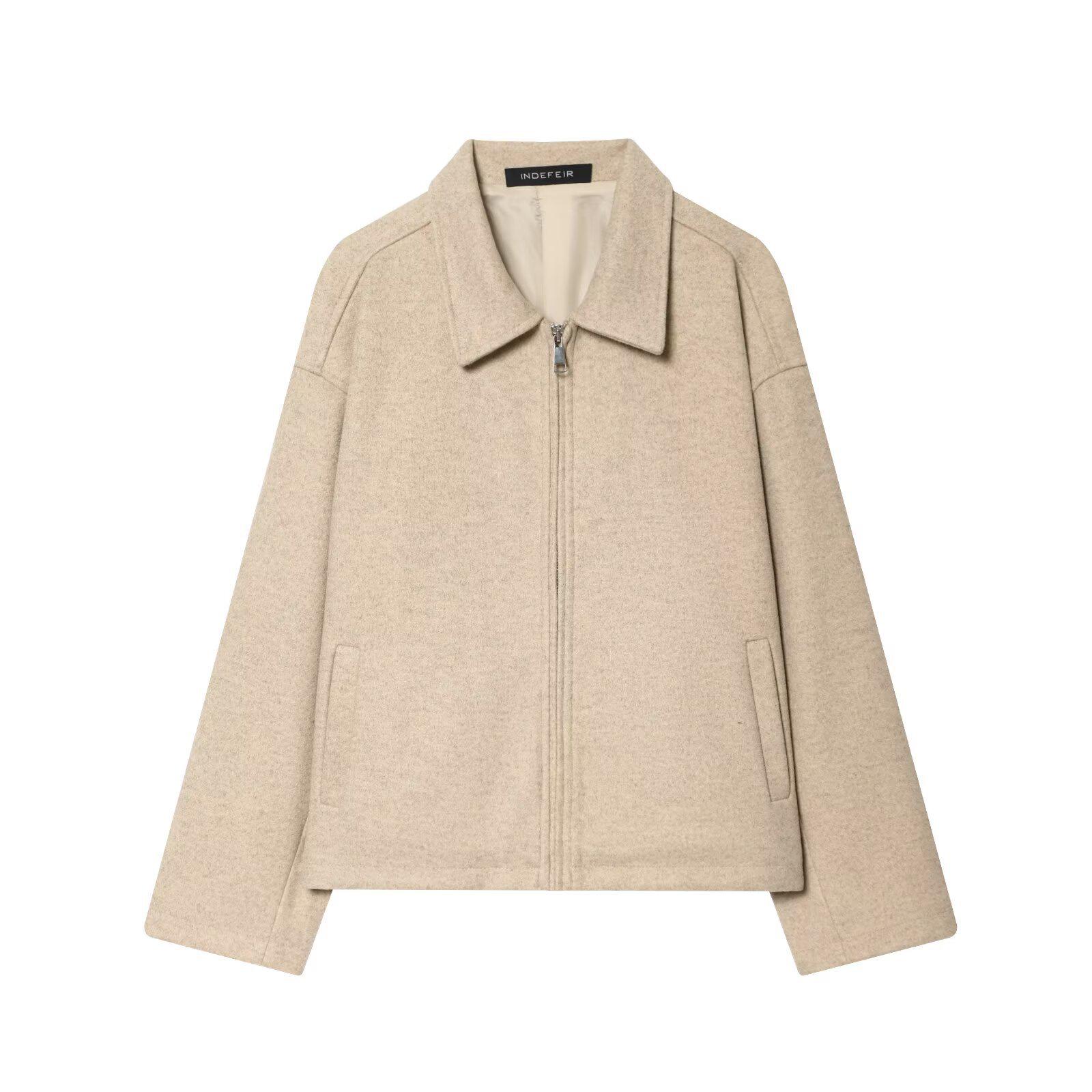 

Женское шерстяное пальто на молнии трех цветов с широкими брюками, осень 2025 Large