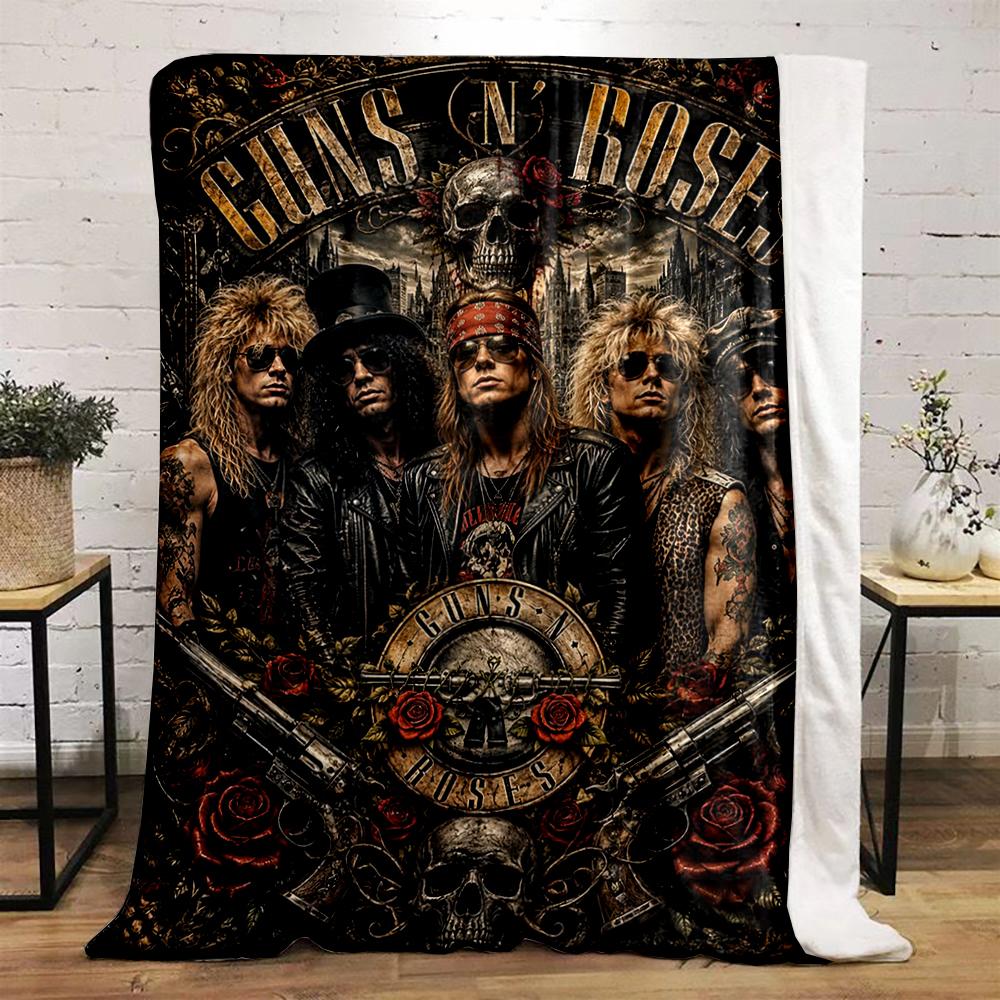 "Guns N' Roses Band Skull Art Printed Flannel Blanket for Bedroom, Living Room, Sofa, and Nap"