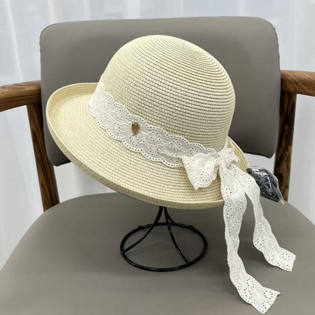 High-end Korean Version Bow Streamer Beach Hat Women's Summer Sunshade Sunscreen Crimped Fisherman Hat Vacation Sun Hat