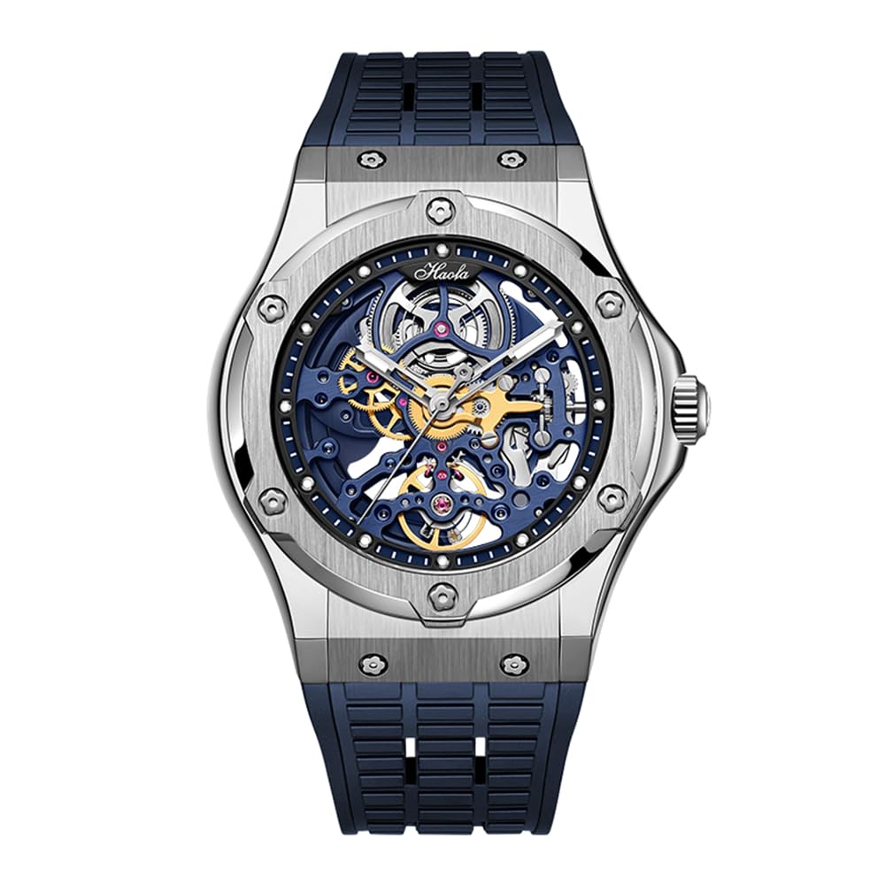 HAOFA Skeleton Automatic Watch with Power Hollow Luminous and a Great Gift for Men Men's 80-Hour Reserve, Dial, Design, Waterproof, (Silver)