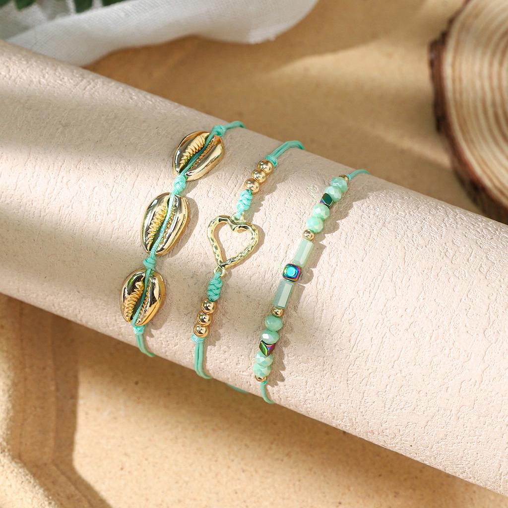 Vacation Style Beach Shell Braided Women's Multi-Strand Bohemian Heart Crystal Alloy Gift Bracelet