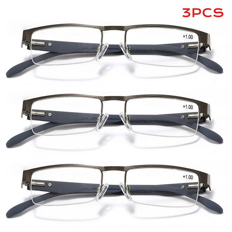 

3 шт. Металлические полуободковые деловые очки для чтения для мужчин, очки для пресбиопии, винтажные квадратные мужские очки для дальнозоркости +1.0+1.5+2.0+2.5До4.0 +4.0