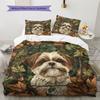 Vintage Shih Tzu Pattern Bedding Home Decoration Birthday Gift (1 * Duvet Cover + 2 * Pillowcase, Without Core)