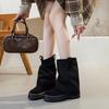 8CM Thick-soled Two-wear Removable Trouser Tube Boots Women's Autumn and Winter Double-layer Irregular Folds Design Sense Niche Tide