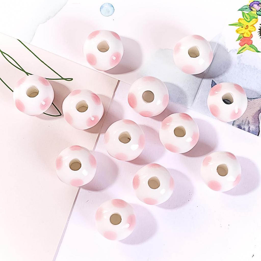 Perline in Ceramica Dipinta Tulipano e Farfalla Rosa Retrò per Braccialetti e Collane Fai da Te