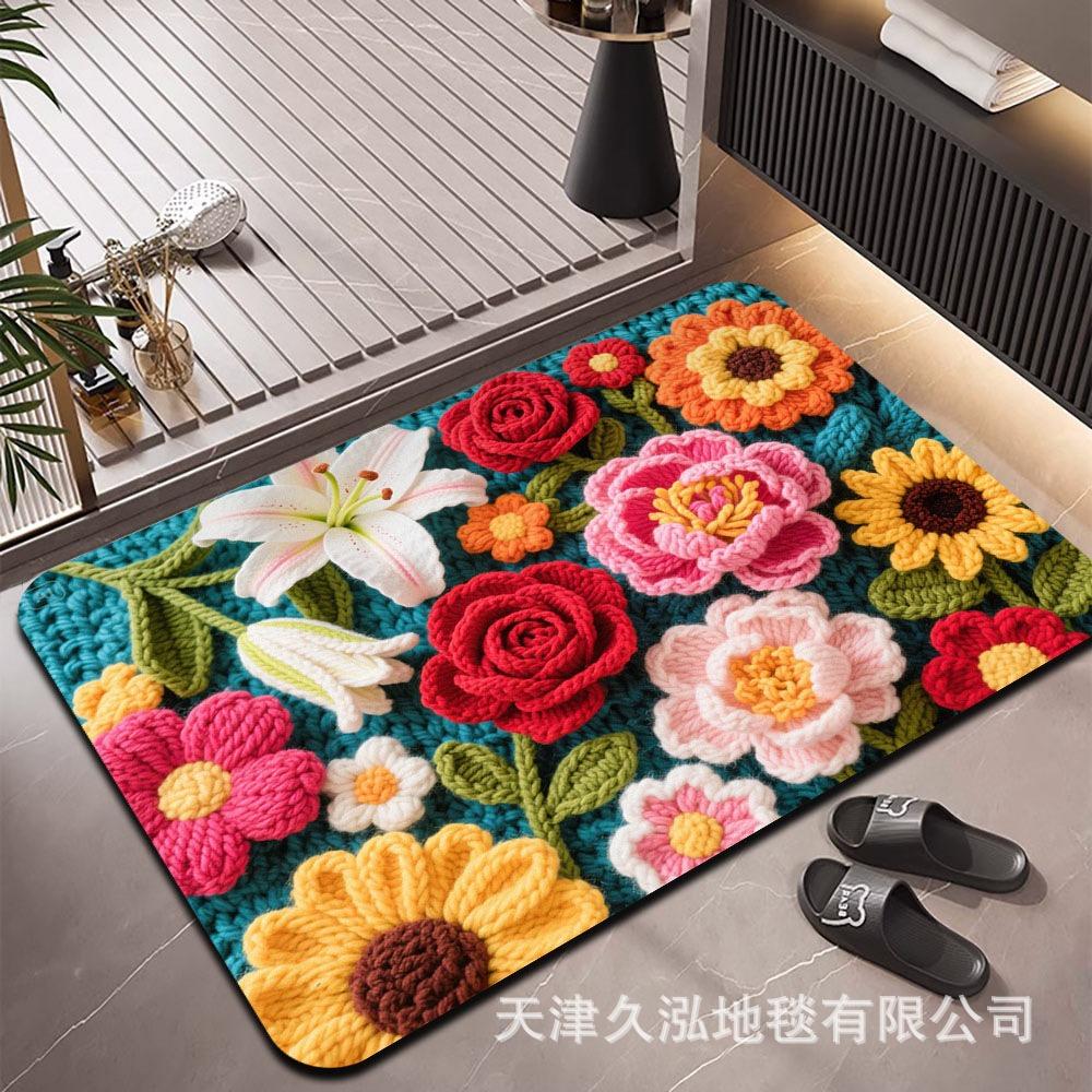 

3D Цветочный ковер Коврик для ванной Нескользящий коврик для пола Входной грязеотталкивающий коврик для пола 40 * 60cm