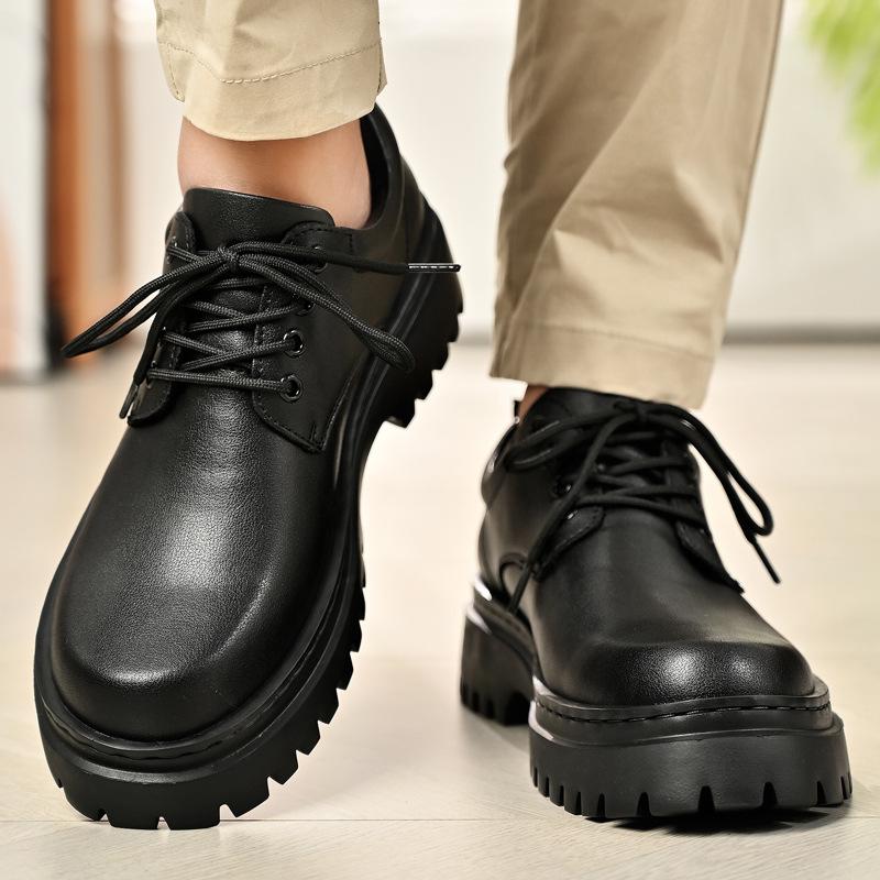 Derby shoes men's 2025 autumn and winter new leather formal business shoes men's platform height increase black versatile wedding leather shoes