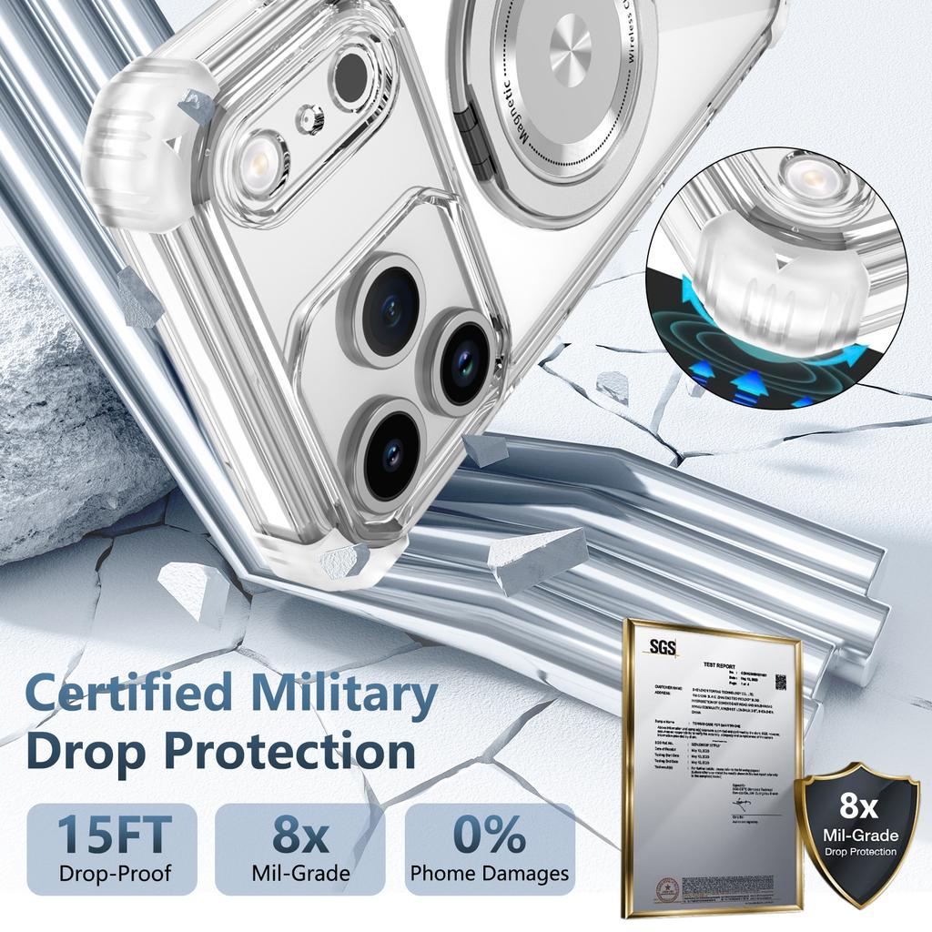 Rotating Magnetic Folding Stand Luxury Transparent Phone Case For iPhone 17 16 15 14 13 12 11 Pro Max Plus 17Air Anti-Drop Cover