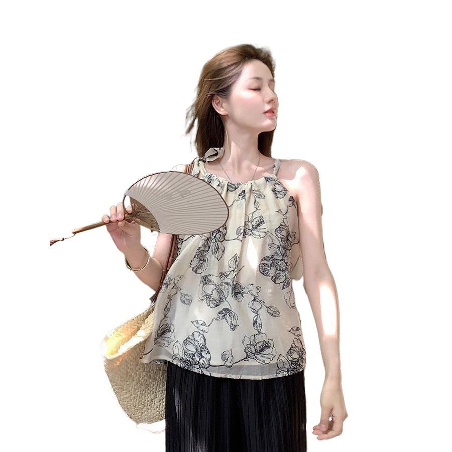 Summer Ink Painting Halter Neck Dress - Gentle, Sweet, Petite Short Skirt