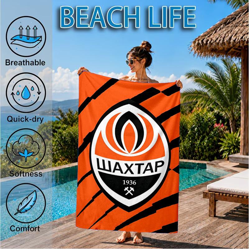 Asciugamano da Spiaggia con Design dello Stemma dello Shakhtar Donetsk, Asciugatura Rapida, Facile da Curare, Adatto Sia per il Fitness che per le Vacanze al Mare, Essenziale per lo Sport