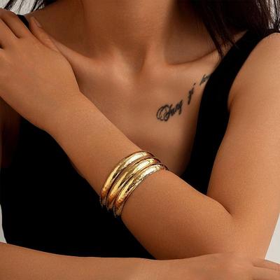3Pcs Chunky Metal Cuff Bangles Bracelets Set Hiphop Textured Fashion Stackable Bangles Jewelry For Women Party Jewelry