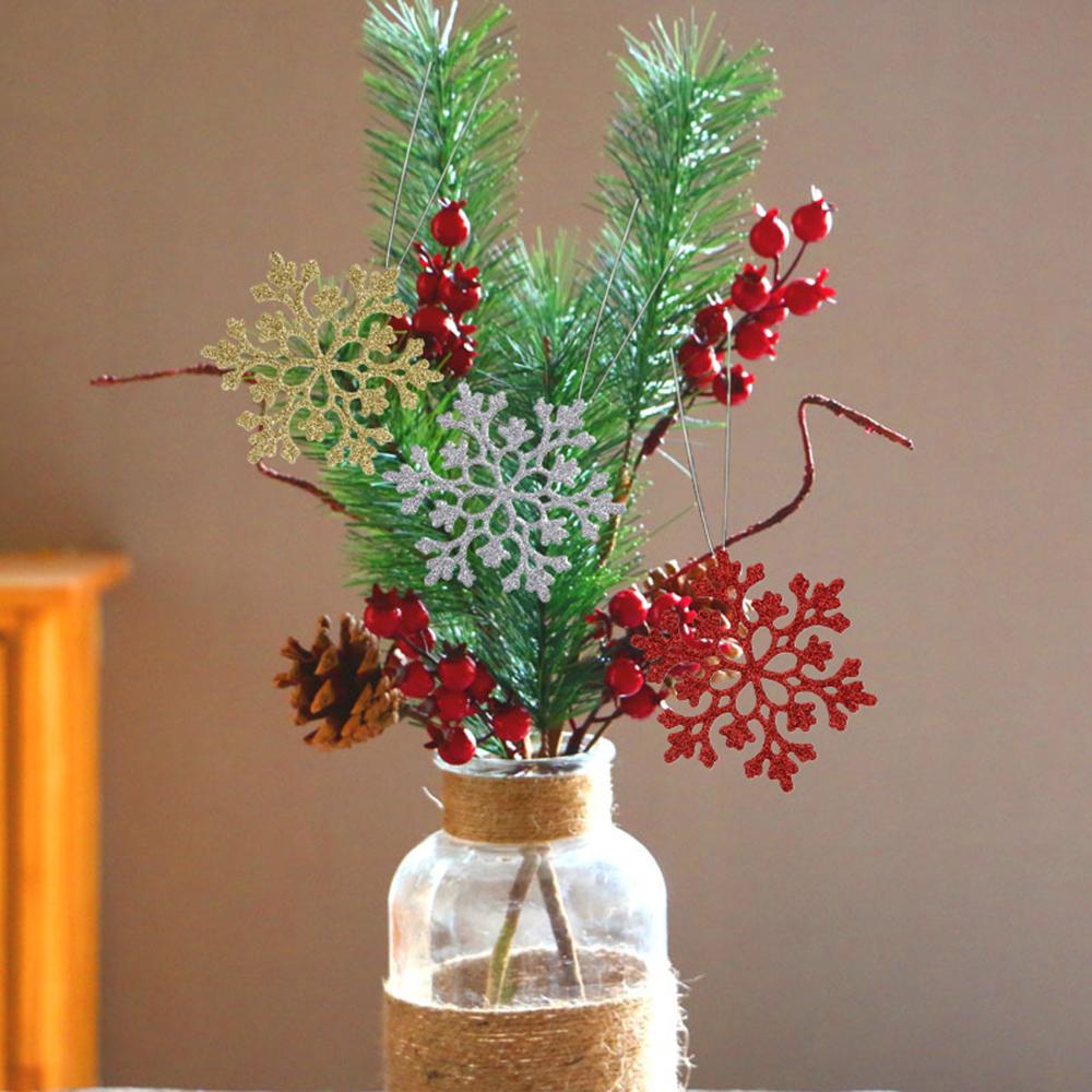 Christmas Snowflake Ornaments, 12pcs Plastic Glitter Snow Flakes Ornaments Xmas Tree Pendant Snowflake for Christmas Tree Decor