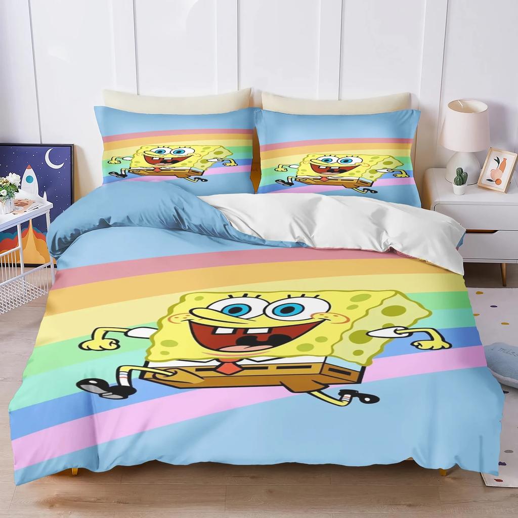 3D Hot Sale Multiple Sizes SpongeBob SquarePants Cartoon Print Bedding Set Adult and Kids Bedding Set Luxury Gifts