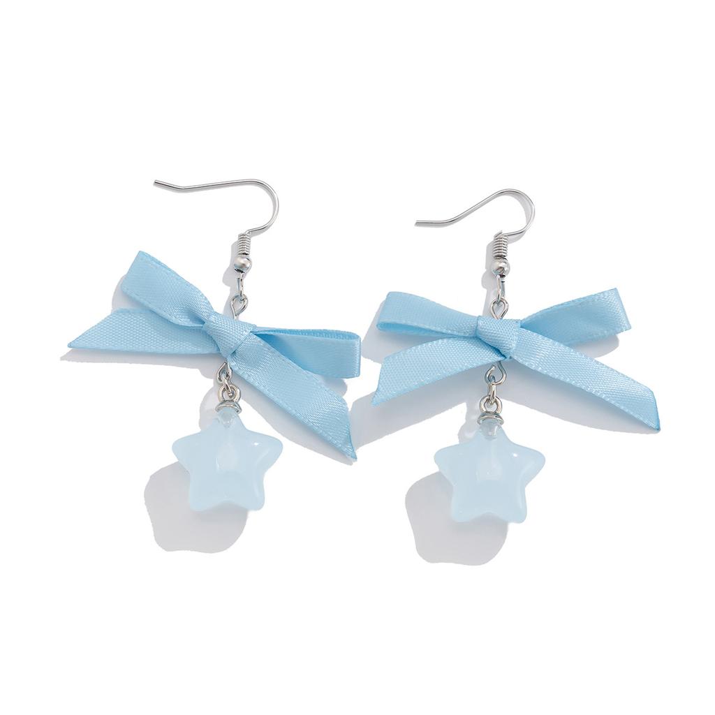 New Style Small Fresh Bow Ribbon Earrings Women Sweet Stylish Pentagram Versatile Temperament Romantic Cute Party Jewelry