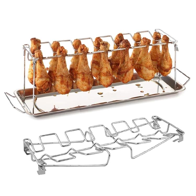 14 Slots Chicken Leg Wing Grill Rack Drumsticks Holder Smoker Oven Roaster Stand