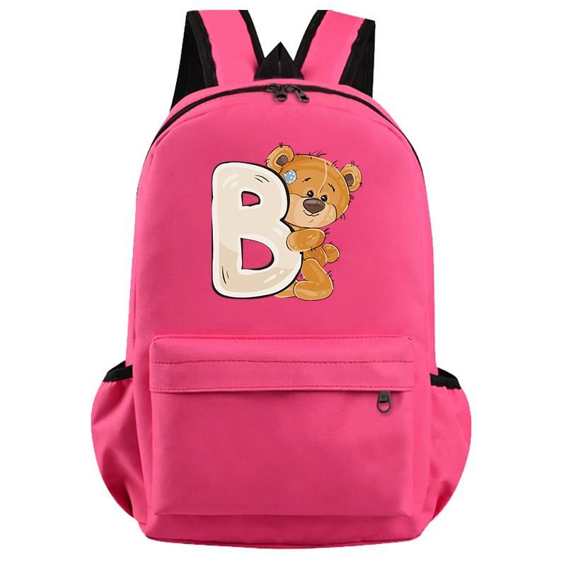 Schöner kleiner Bär-Rucksack mit 26 englischen Buchstaben, Teenager-Schultasche für Mädchen, Jungen, Rucksack mit großer Kapazität, Büchertasche für Kindergeschenke