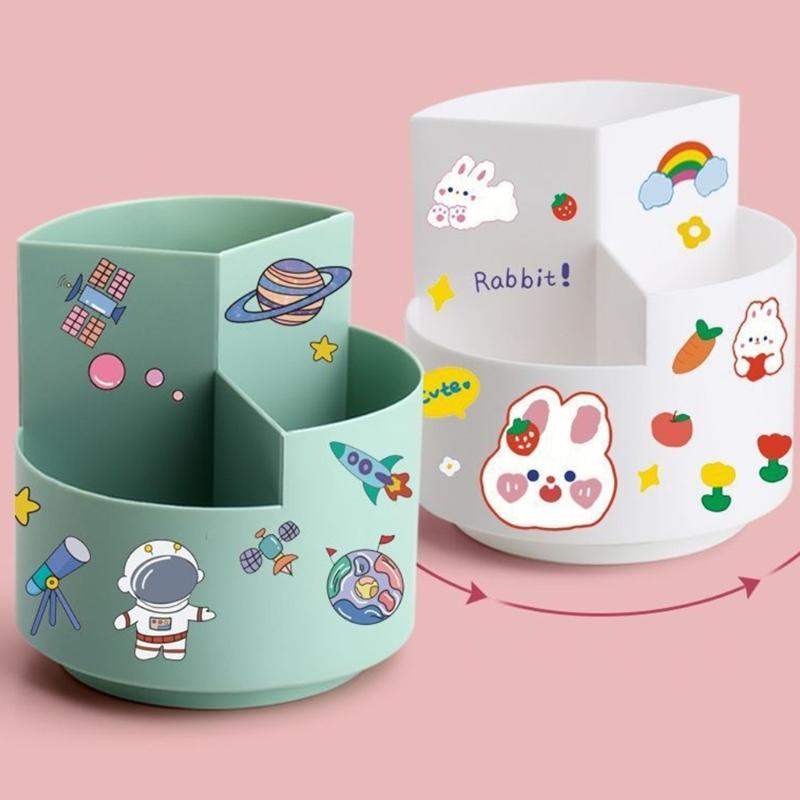 360 Degree Rotating Desktop Organizer Multi Functional Plastic Storage Box With Partition Design For Work and Study