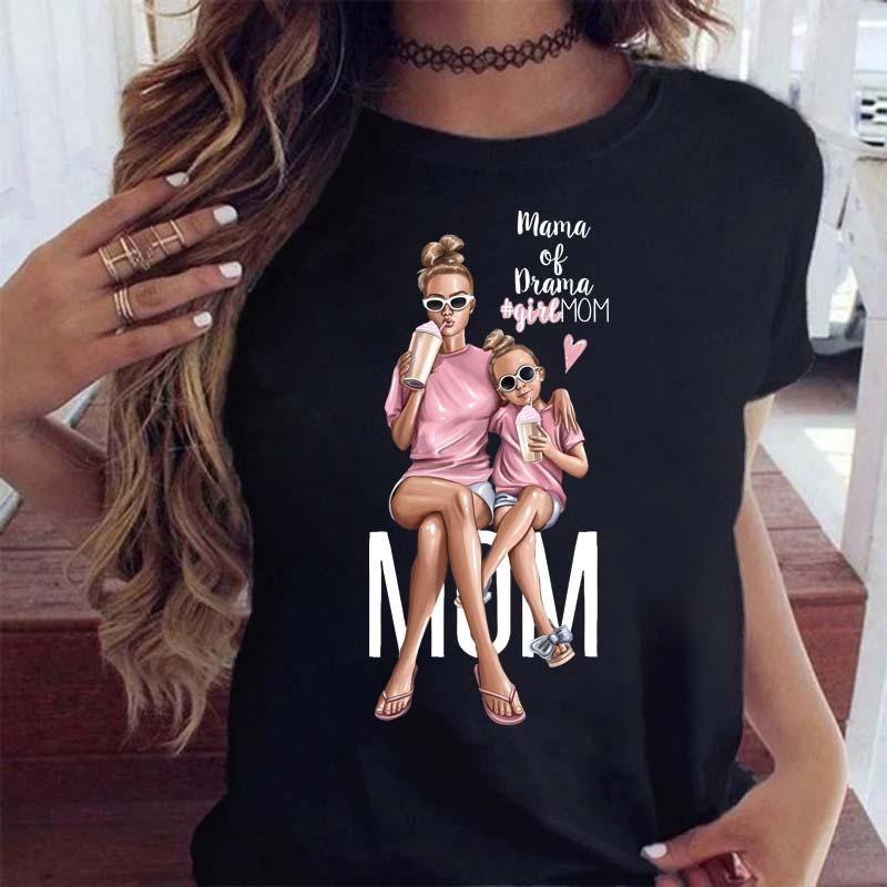 Maycaur Women Cartoon Mom Mother Boy Girl Print Mother Lady T-shirts Casual Top T Shirt Ladies Womens Graphic Female Tee T-Shirt