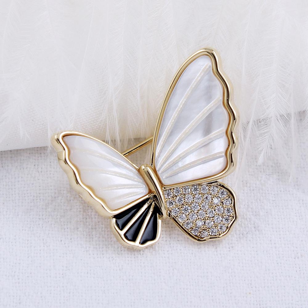 Elegant Gold-Plated Seashell Butterfly Brooch with Zircon for Women - Anti-exposure High-end Corsage Pin