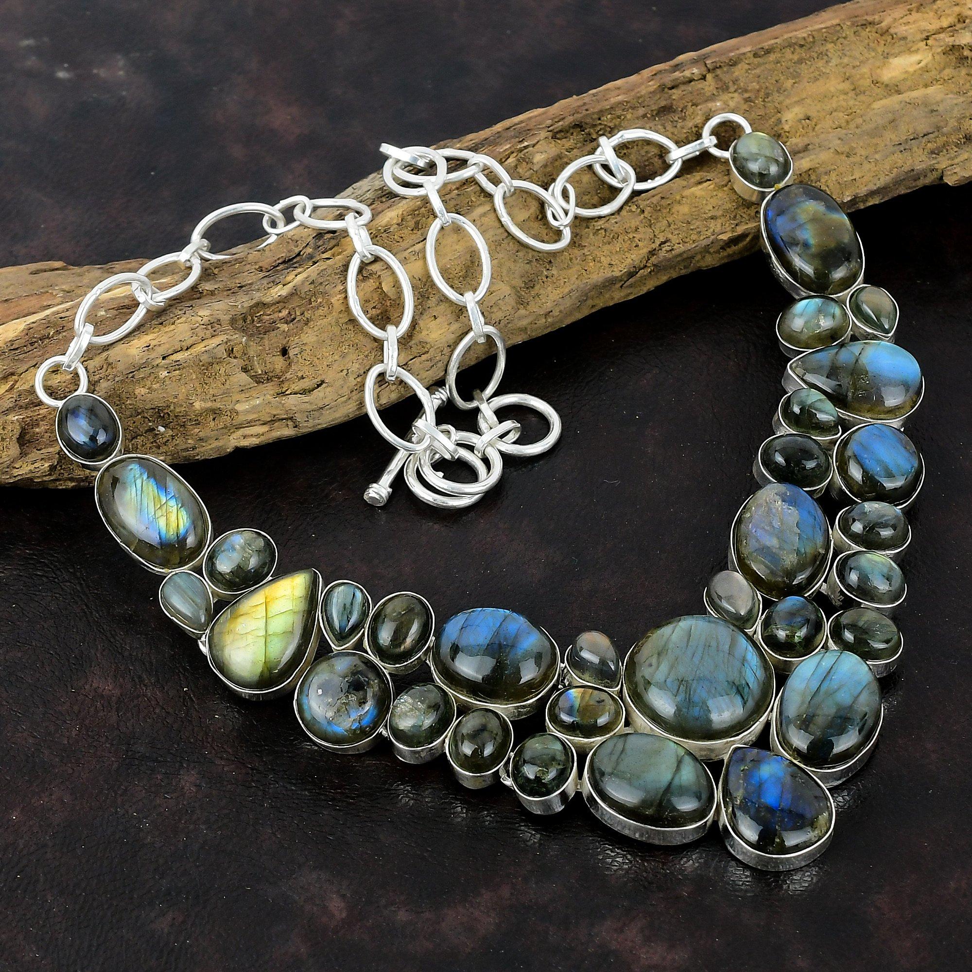 

Ожерелье с подвеской из стерлингового серебра 925 пробы с драгоценным камнем лабрадоритом 18 дюймов