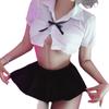 Sex Underwear Sexy Perspective College White Shirt Uniform Bow Uniform British Pleated Skirt Set
