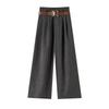 Women's High-Waisted Striped Wide-Leg Pants with Belt - Casual, Loose, Floor-Length Style