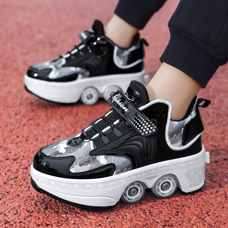 Four-wheel Runaway Shoes Children's Luminous Pulley Shoes Boys and Girls Skates Deformed Wheel Shoes