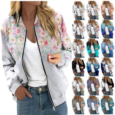 Women's  Outerwear Print Long Sleeve Casual Zipper Tops Cardigan Shirt Slim Jacket For Women