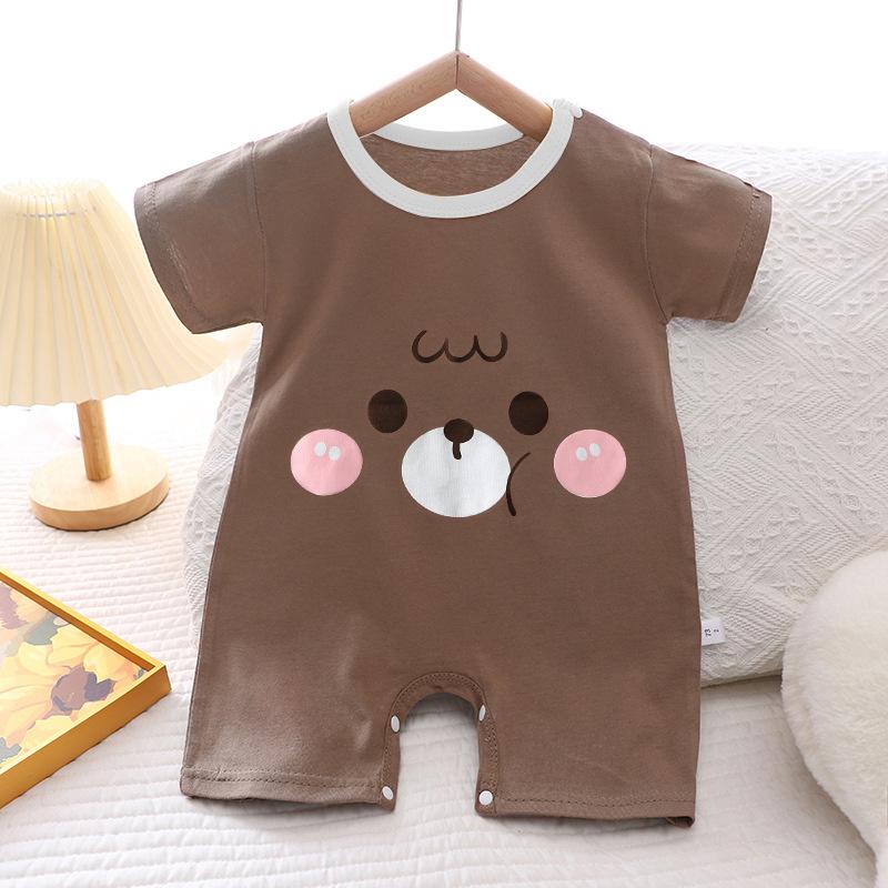 2026 Summer Kids O-Neck Short Sleeve Pajama-Rompers Baby Spring Short Crawling Clothes Cartoon Cotton Jumpsuit for Girl Boy