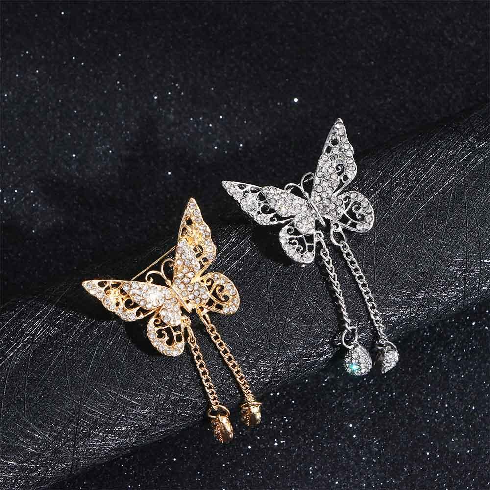 Zinc Zinc Alloy For Women Girl Drop Cubic Zircon Tassel Butterfly Jewelry Brooches Pin Corsage Accessories