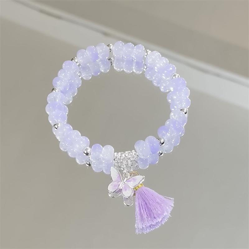 Handgefertigtes Perlenarmband für Damen Elegantes Schmetterlings-Quasten-Anhänger-Accessoire für Geburtstagsgeschenk