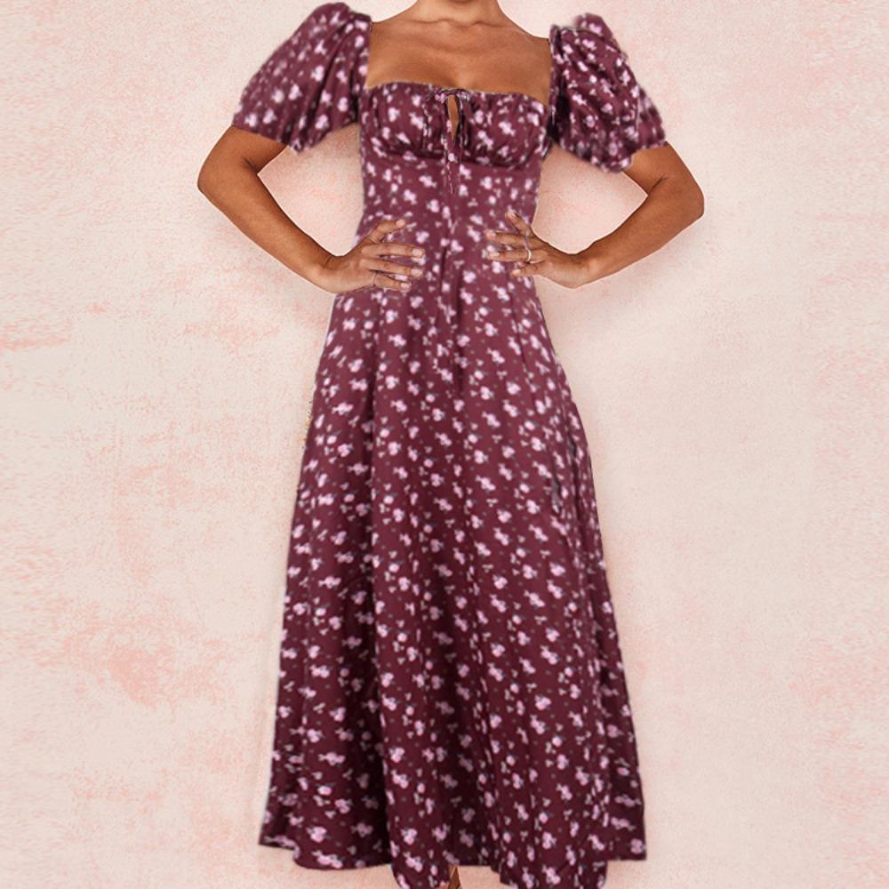 Women's Printed French Floral Backless Slim-fitting Suspender Split-ended Dress