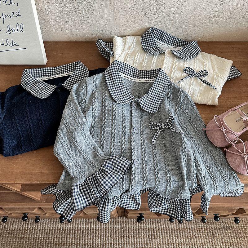 Herbst Prinzessin Mädchen Spitze Pullover Fake Zweiteiler Süßer Puppenkragen Baby Kinder Strickshirts Oberteile für Kinderbekleidung