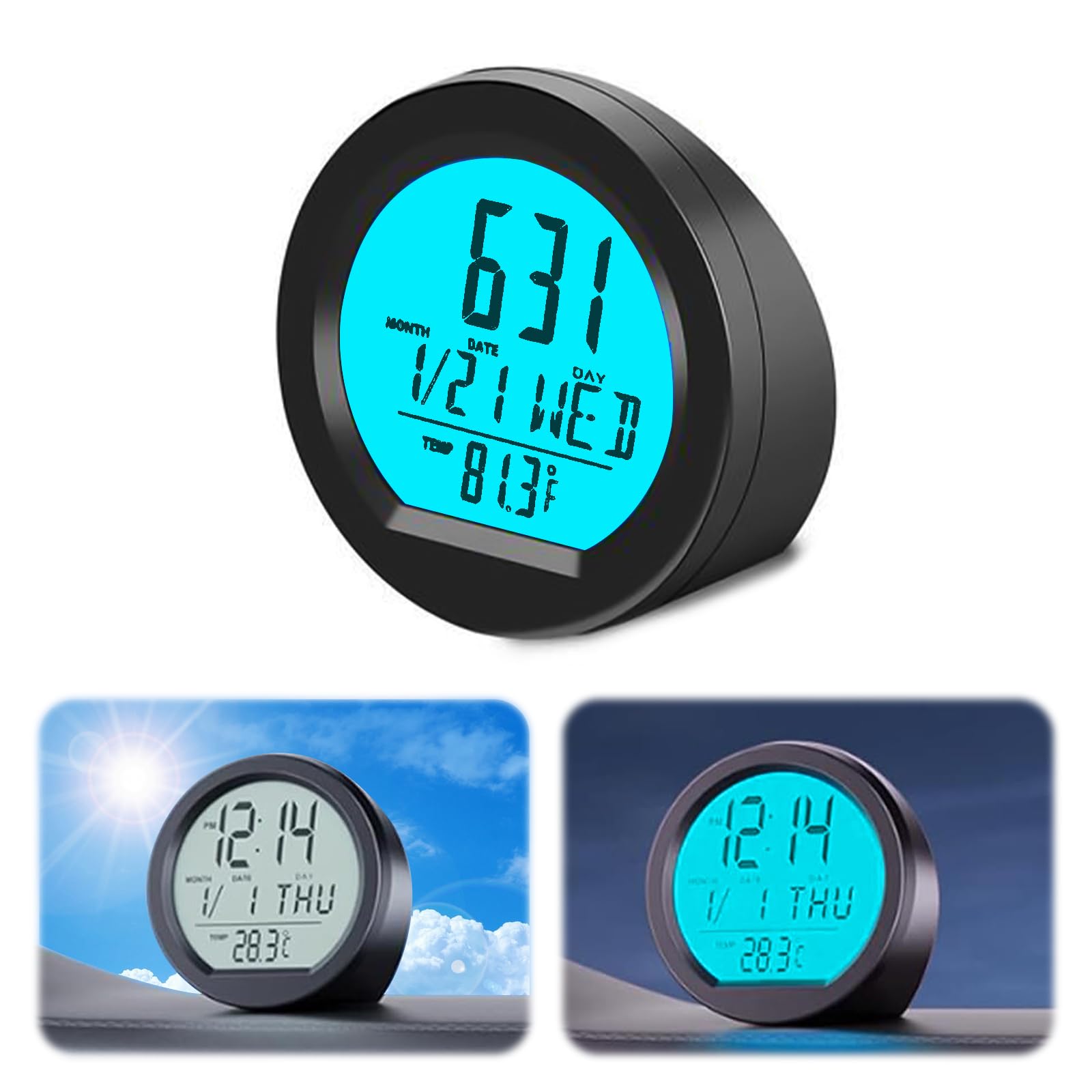 

Pokumil Автомобильные часы, Солнечные автомобильные электронные часы, Мини-цифровые часы, 4 в 1 Автомобиль, чёрный