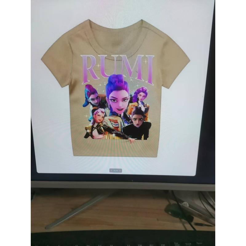 Demon Hunters Cartoon Tiger Printed T-shirt Harajuku Round Neck Casual Short Sleeve Summer Woman Top Casual Clothing Tops
